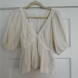 Abercrombie White V-Neck Peplum Top Size Small